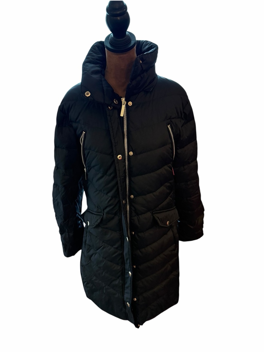 Michael Kors Womens Down Feathers Puffer Parka Jacket Large Black Full Zip Coat